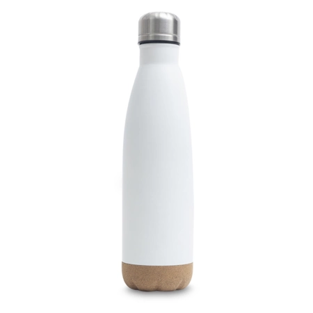 Biała butelka z korkowym spodem 500ml – na prezenty firmowe! 
