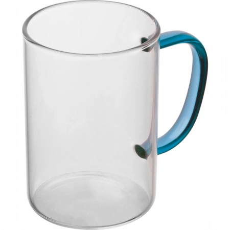 Reklamowy szklany kubek z niebieskim uchiem do nadruku 250 ml