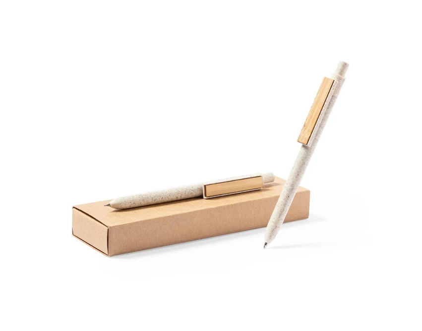 Eko zestaw piśmienniczy bambus i słoma pszeniczna z logo
