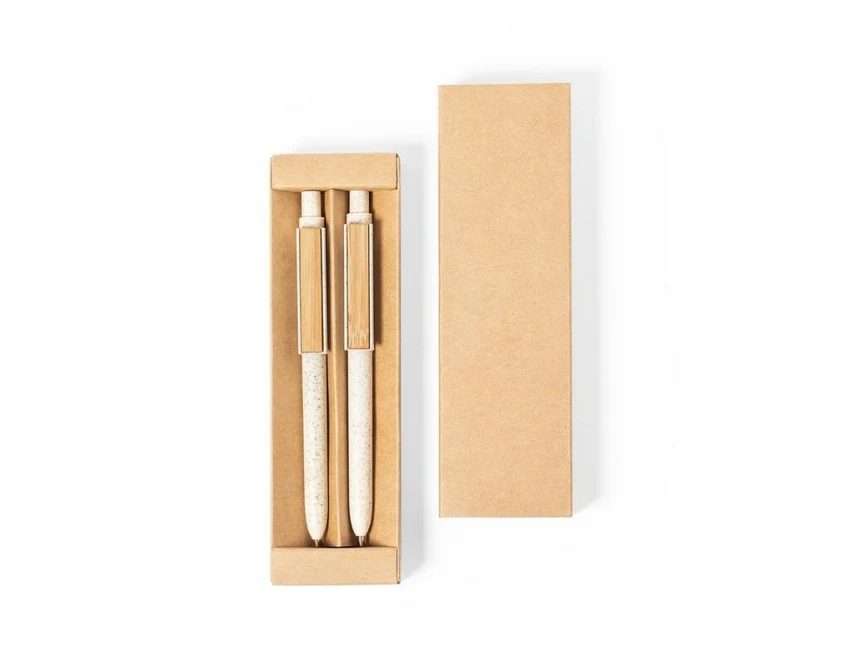Eko zestaw piśmienniczy bambus i słoma pszeniczna z logo