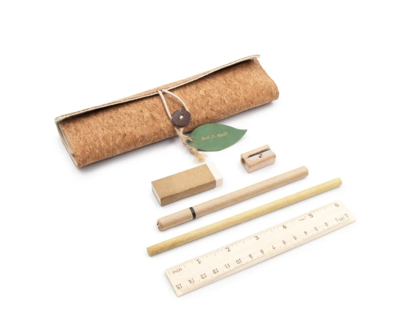 Eko zestaw szkolny Clark: korkowe etui, drewno, nadruk
