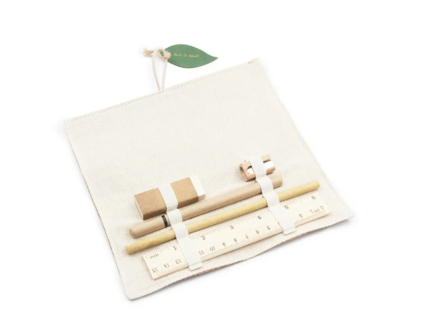 Eko zestaw szkolny Clark: korkowe etui, drewno, nadruk