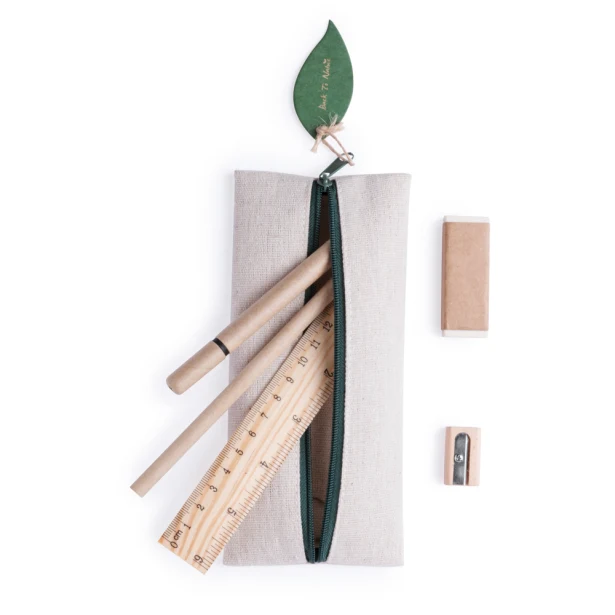 Eco zestaw szkolny z logo: juta, bawełna, neutralny piórnik