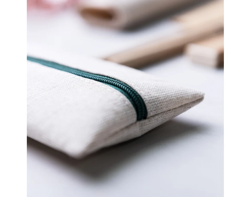 Eco zestaw szkolny z logo: juta, bawełna, neutralny piórnik