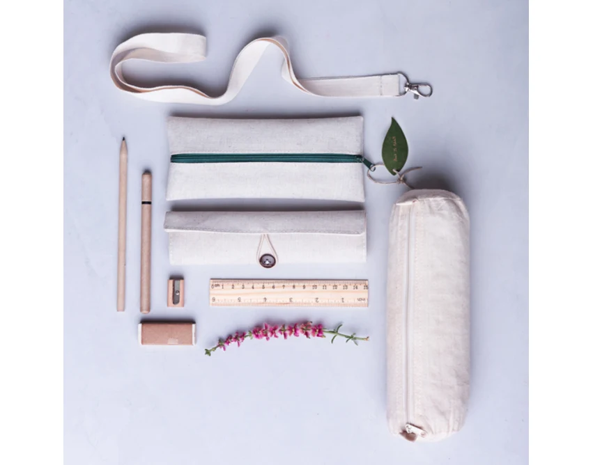 Eco zestaw szkolny z logo: juta, bawełna, neutralny piórnik