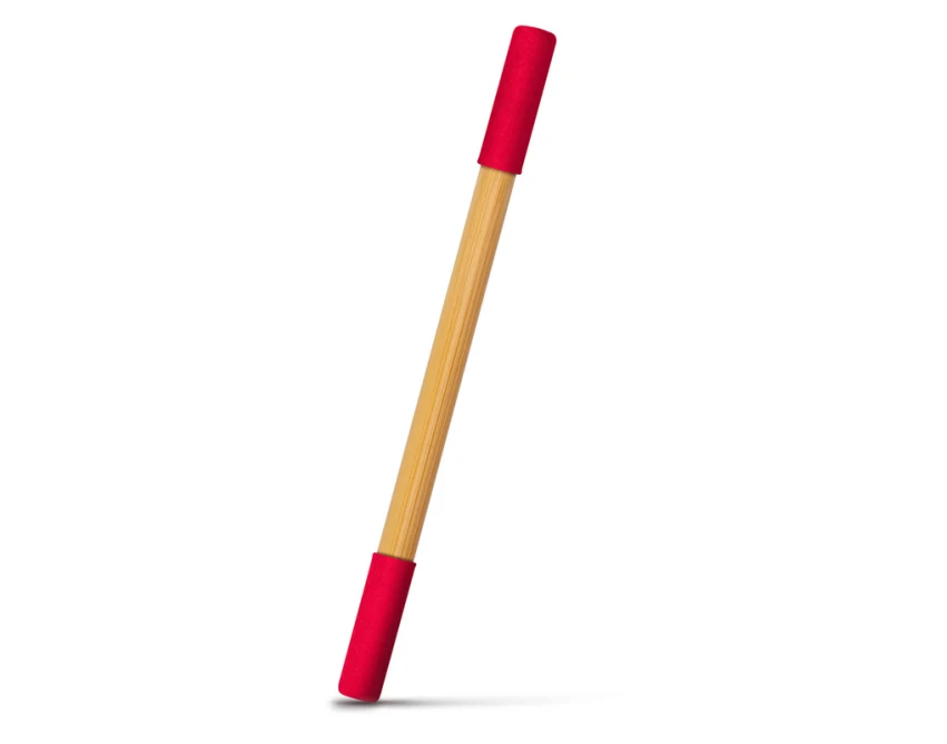 Czerwony bambusowy długopis 2w1 z logo Mikayla