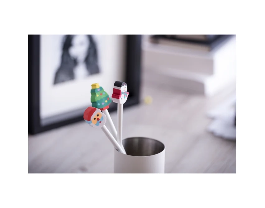 Zielony ołówek z gumką choinka z logo – prezent świąteczny