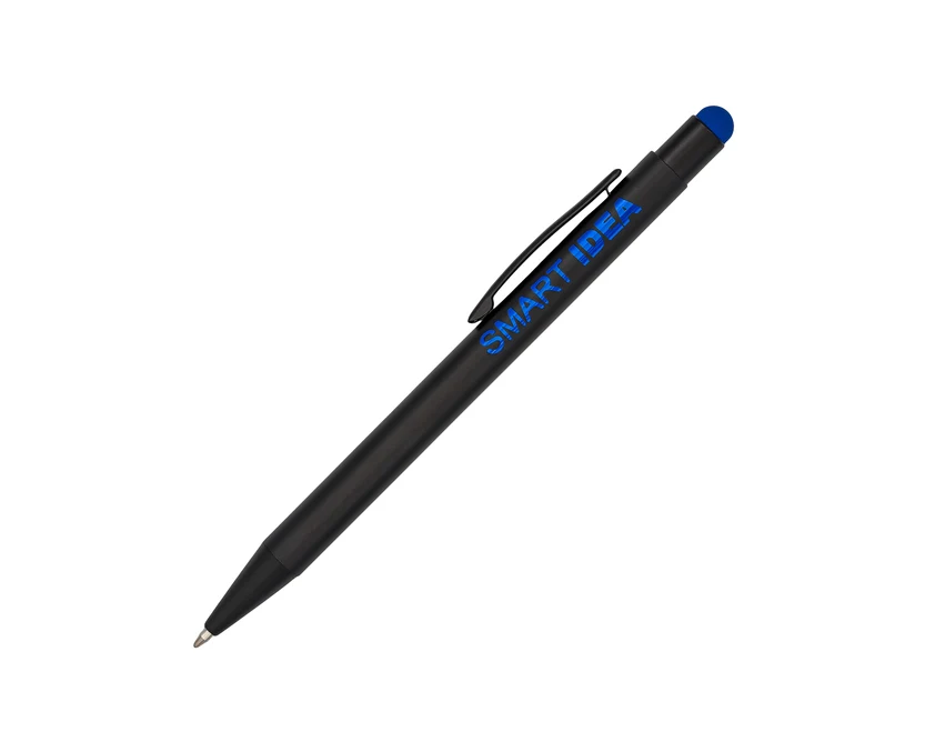 Długopis Shinery czarny z niebieskim stylusem i grawerem