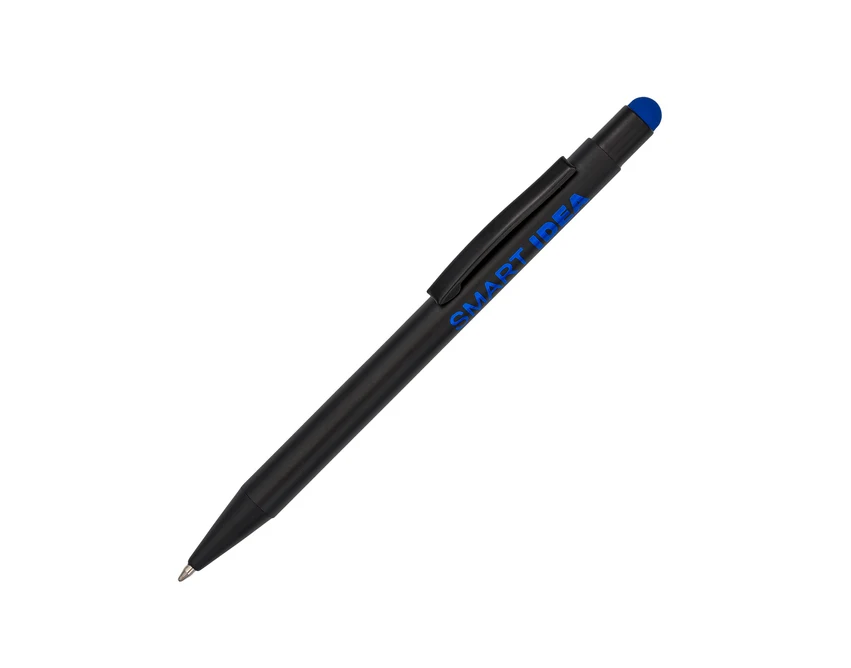 Długopis Shinery czarny z niebieskim stylusem i grawerem