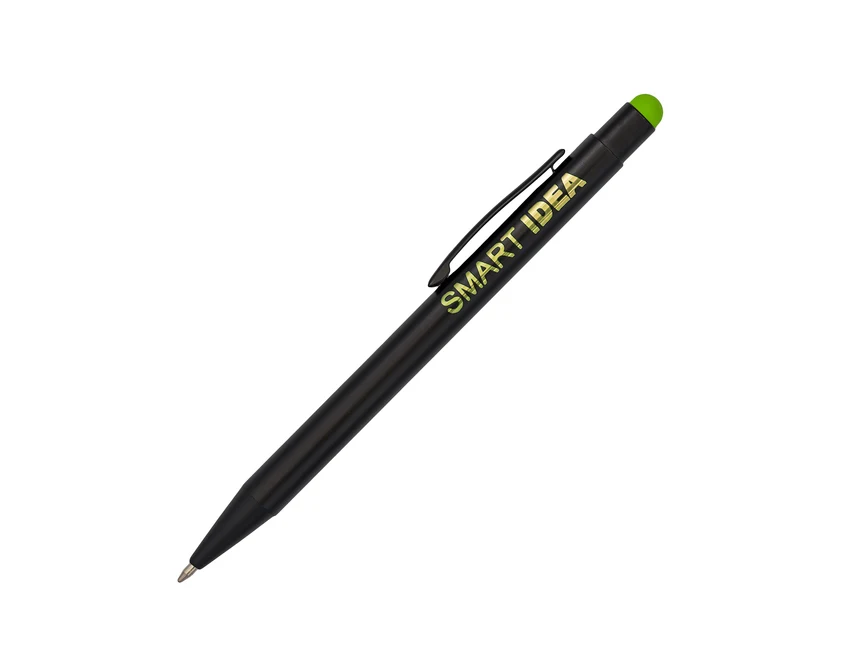 Długopis Shinery czarny z zielonym stylusem i grawerem