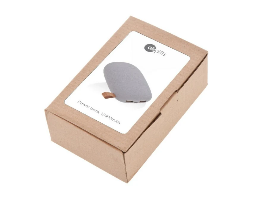 Power bank Kamień 10400 mAh szary z logo firmy