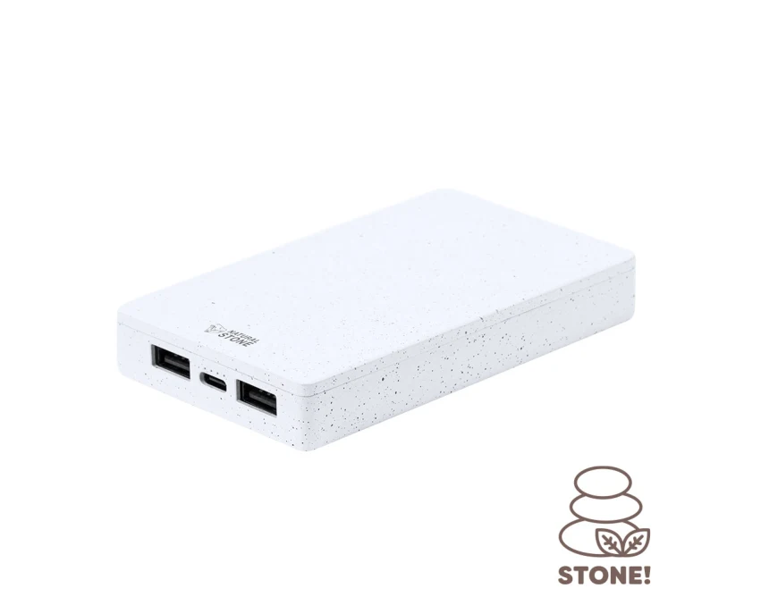 Powerbank eko z kamienia 5000 mAh biały z logo firmy