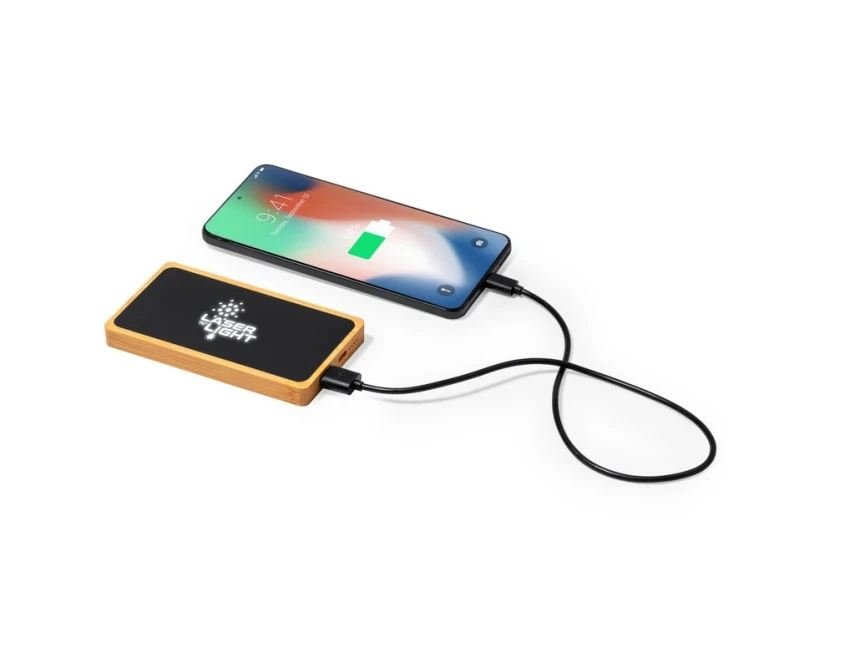 Bambusowy powerbank 5000 mAh z podświetlanym grawerem LED