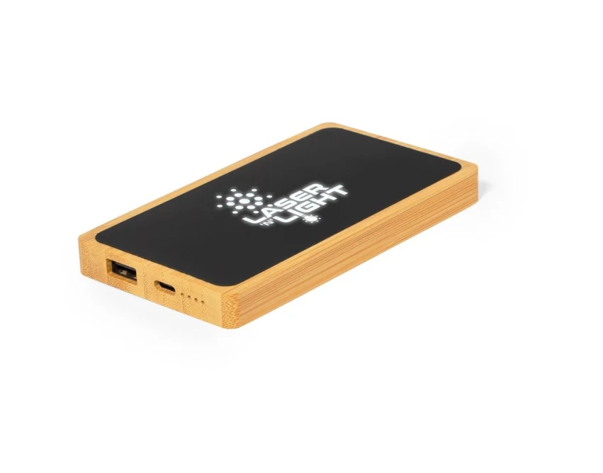 Bambusowy powerbank 5000 mAh z podświetlanym grawerem LED