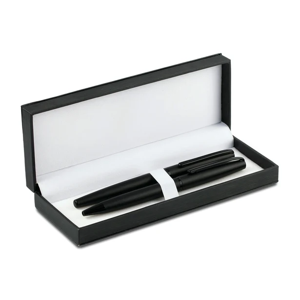 San Juan czarny zestaw piśmienniczy z grawerem logo firmy