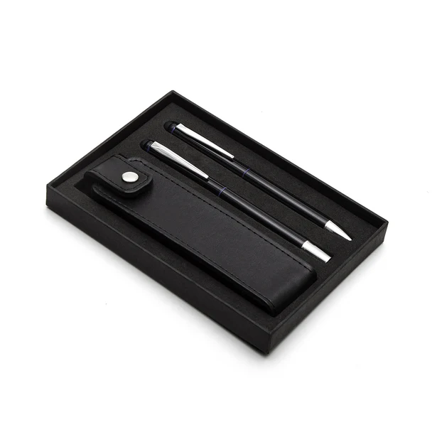 Niebieski zestaw piśmienniczy Curitiba z grawerem logo