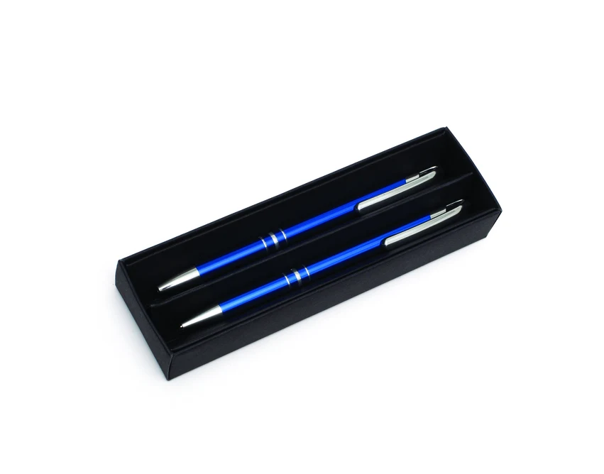 Niebieski zestaw piśmienniczy Campinas z grawerem logo