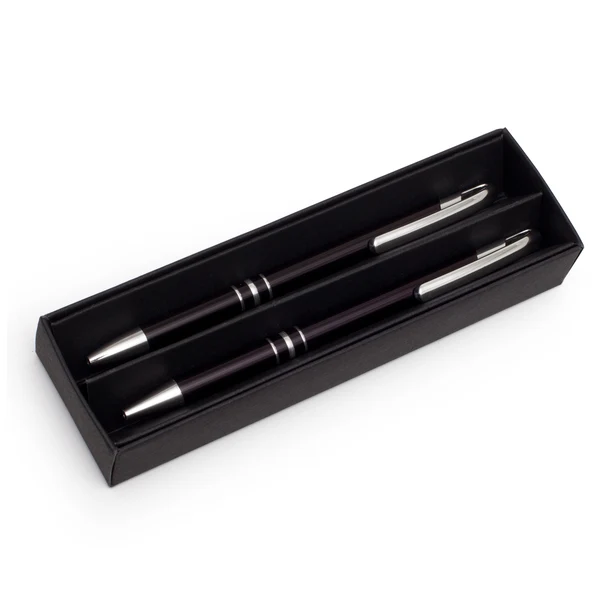 Czarny zestaw piśmienniczy Campinas z logo w etui