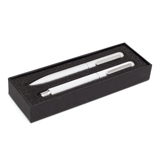 Fortaleza biały zestaw piśmienniczy z logo w etui