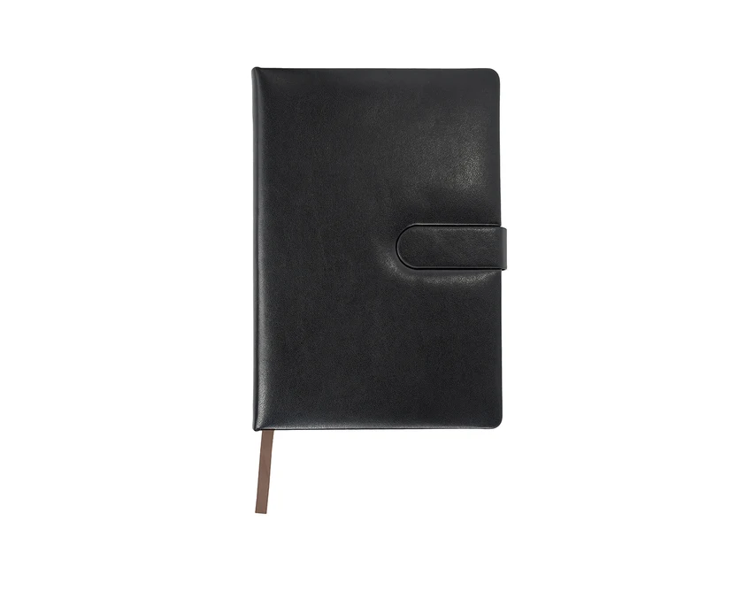 Czarny notes firmowy PU z logo i magnetycznym zapięciem