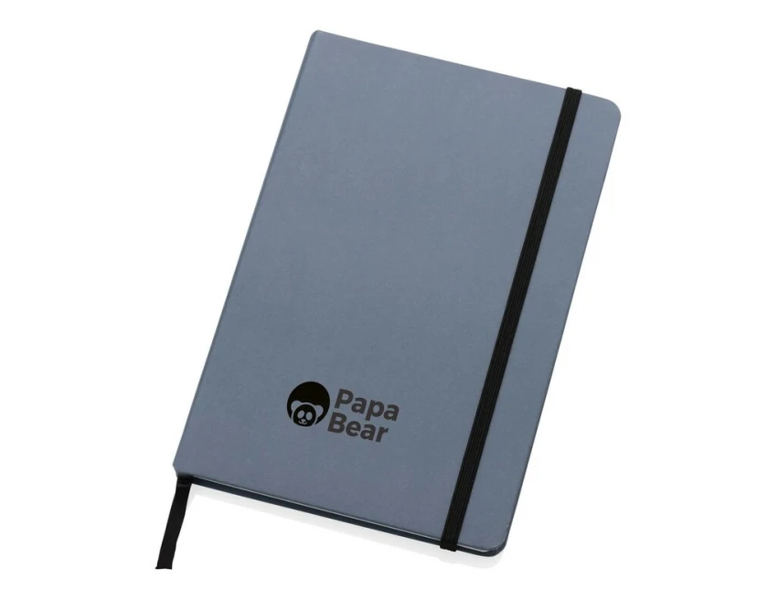 Ciemnoniebieski notatnik A5 z papieru kamiennego, czarna gumka