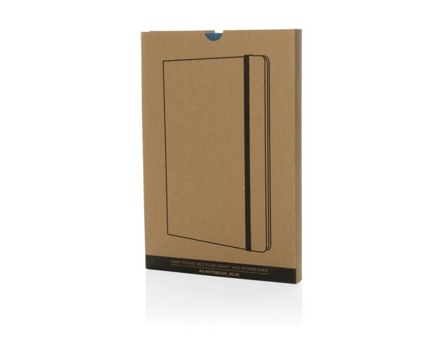 Ciemnoniebieski notatnik A5 z papieru kamiennego, czarna gumka
