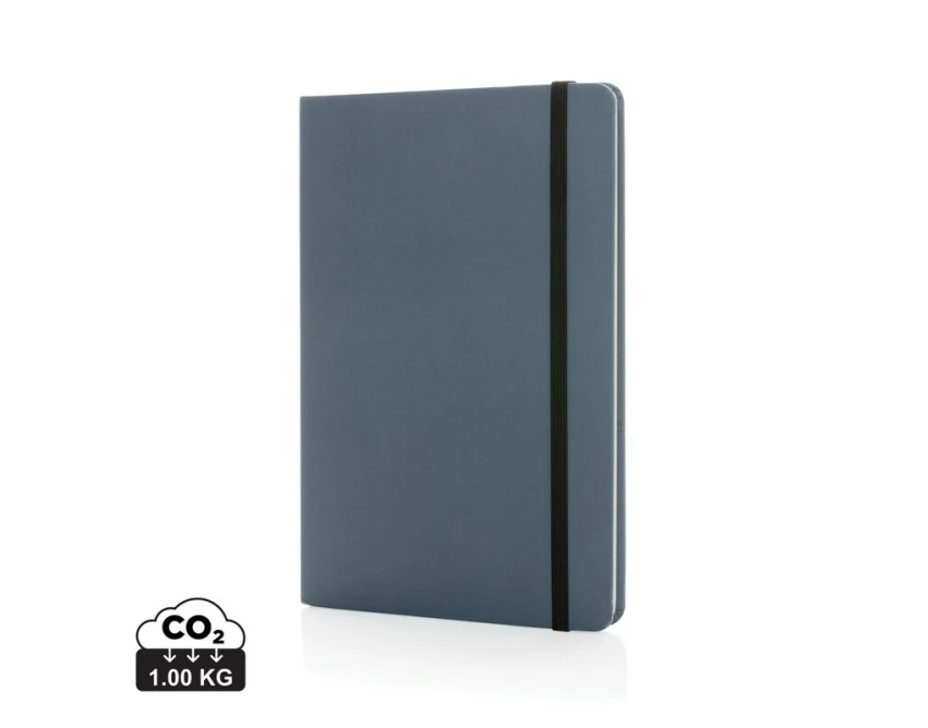 Ciemnoniebieski notatnik A5 z papieru kamiennego, czarna gumka