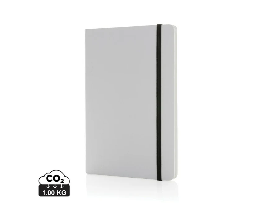 Biały notatnik A5 z papieru kamiennego z logo firmy