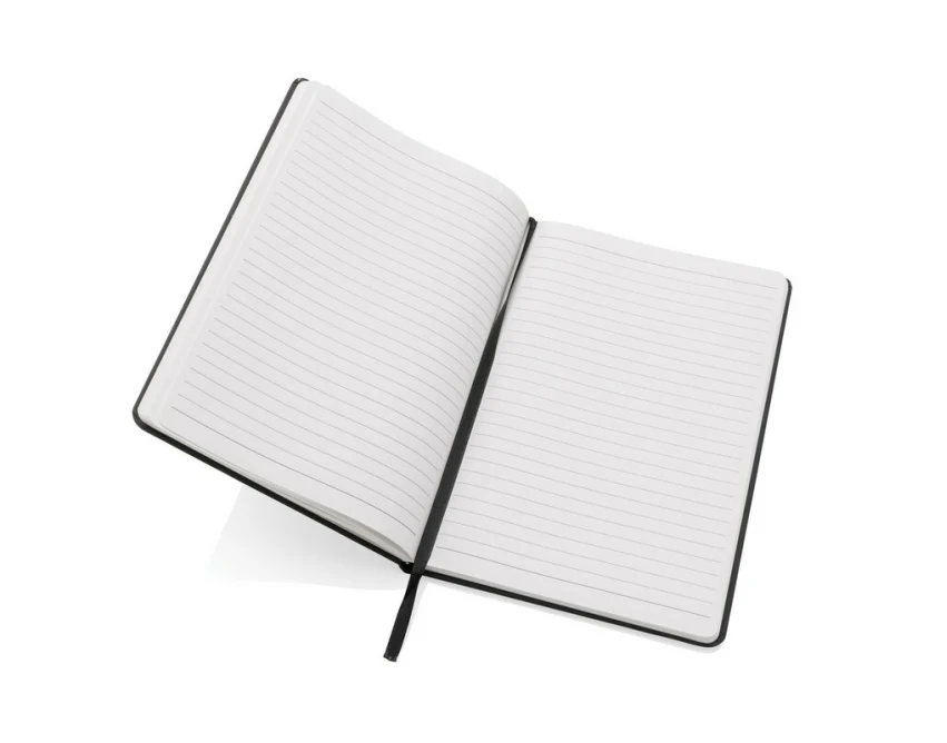 Czarny notatnik A5 z papieru kamiennego kraft FSC pod logo