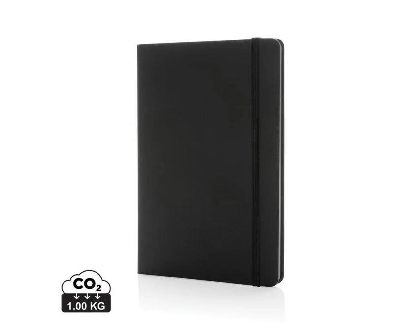 Czarny notatnik A5 z papieru kamiennego kraft FSC pod logo