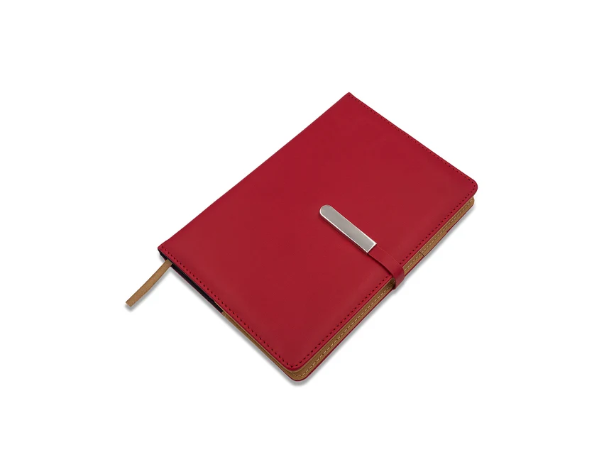 Notes książkowy La Mora czerwony z logo i magnetyczną klamrą