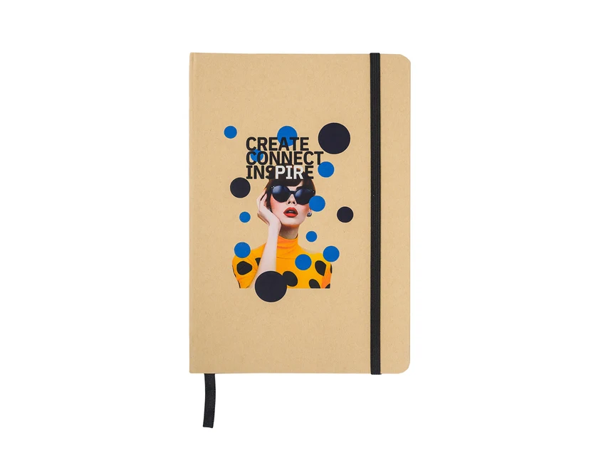 Czarny notatnik A5 Simply z gumką, kratka, 80 kartek, logo