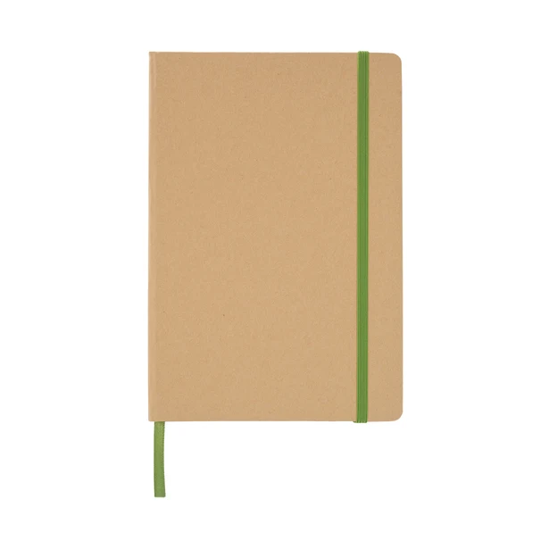 Beżowy notes A5 Simply z zieloną gumką i logo, kratka