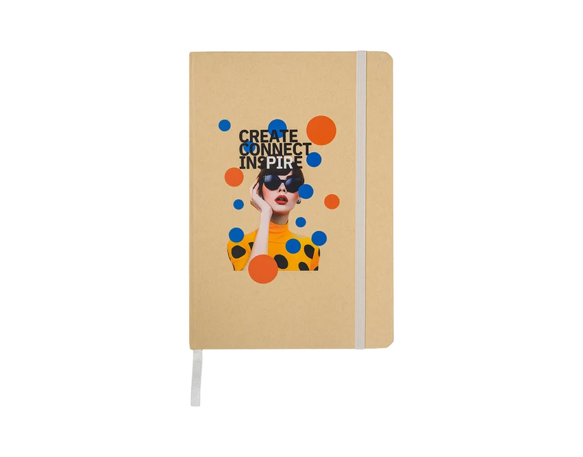 Biały notes firmowy A5 z gumką i nadrukiem logo