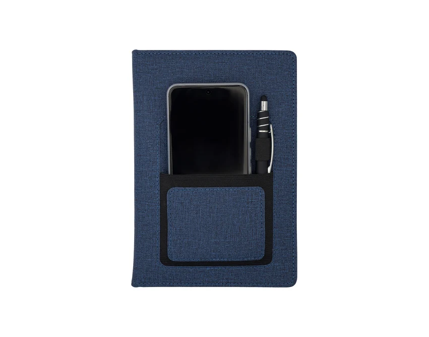 Notes A5 granatowy z kieszonką na telefon i logo Irun