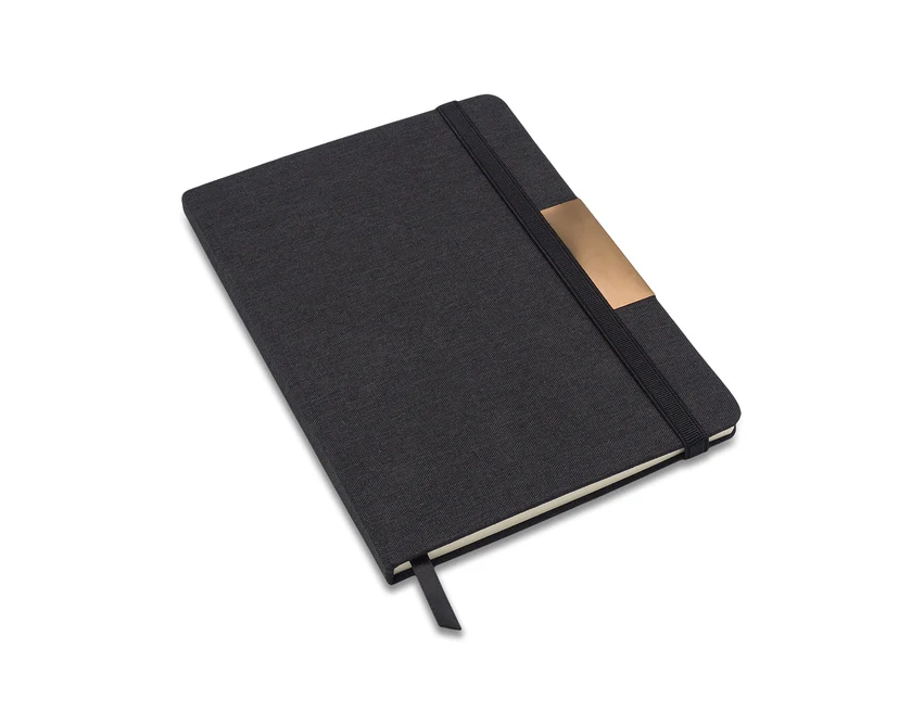 Notes A5 RPET czarny ze złotym akcentem, personalizacja