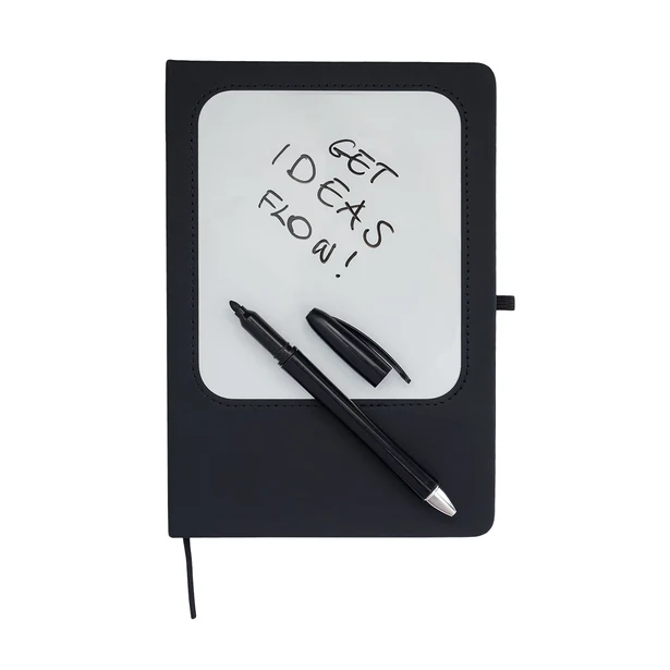 Czarny notes A5 z tablicą suchościeralną i logo firmy