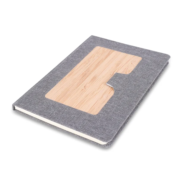 Szary notes bambusowy Baines A5 z gumką i uchwytem na długopis