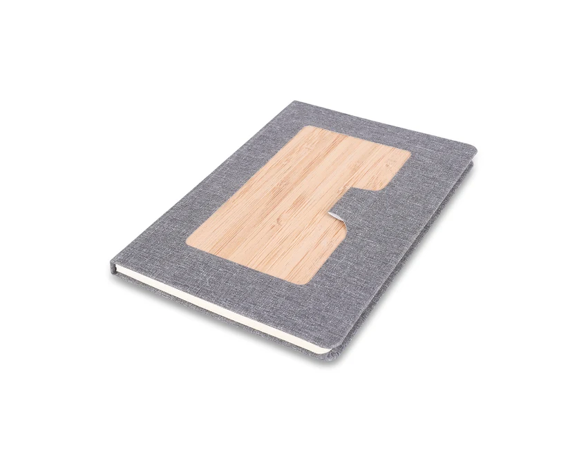 Szary notes bambusowy Baines A5 z gumką i uchwytem na długopis
