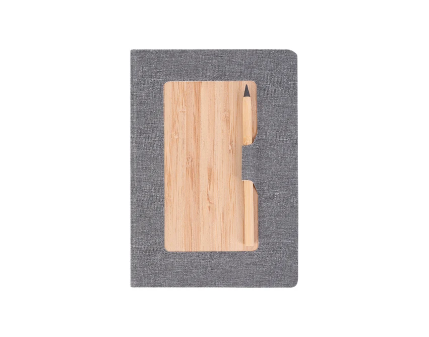 Szary notes bambusowy Baines A5 z gumką i uchwytem na długopis