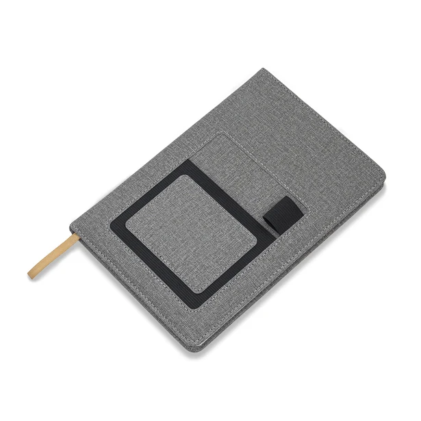 Szary notes A5 Irun z kieszonką na telefon i nadrukiem logo