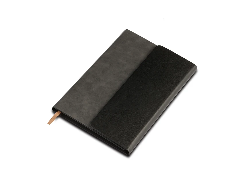 Szary notes książkowy Prato z logo, magnesem i karteczkami