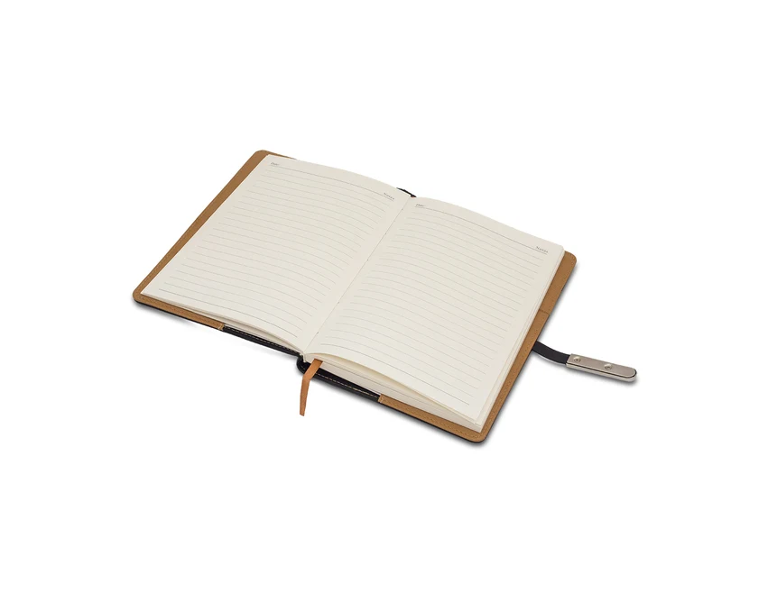 Czarny notatnik La Mora 14x20 cm z logo, twarda okładka PU