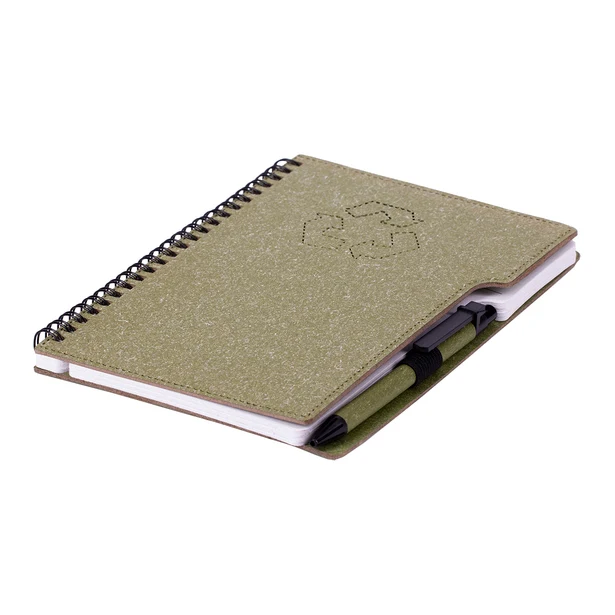 Zielony notes ekologiczny A5 z długopisem – Telde