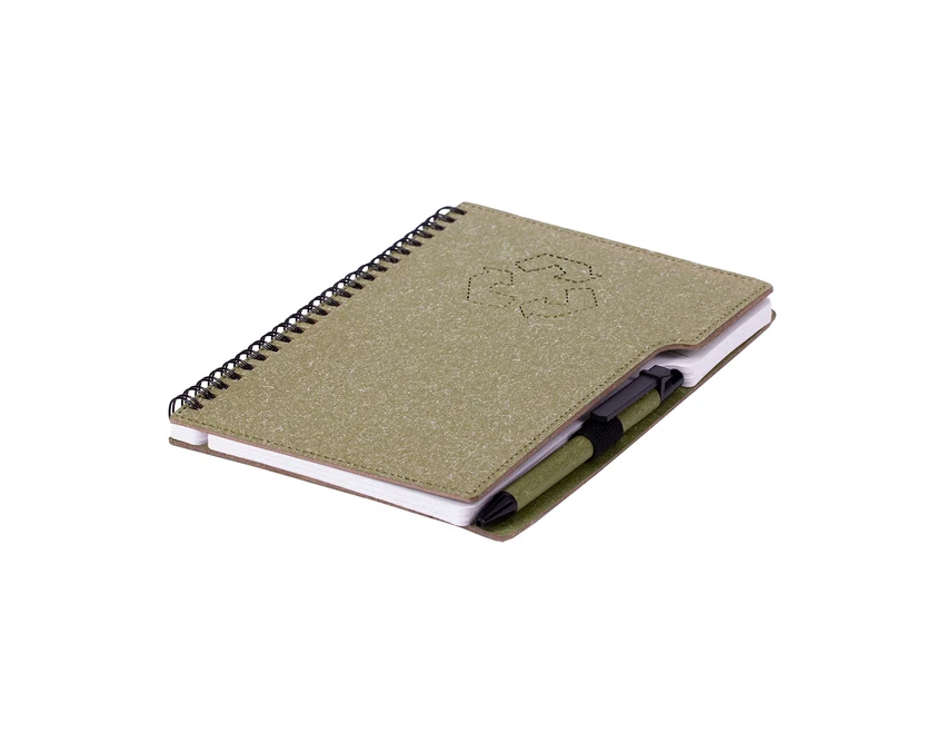 Zielony notes ekologiczny A5 z długopisem – Telde