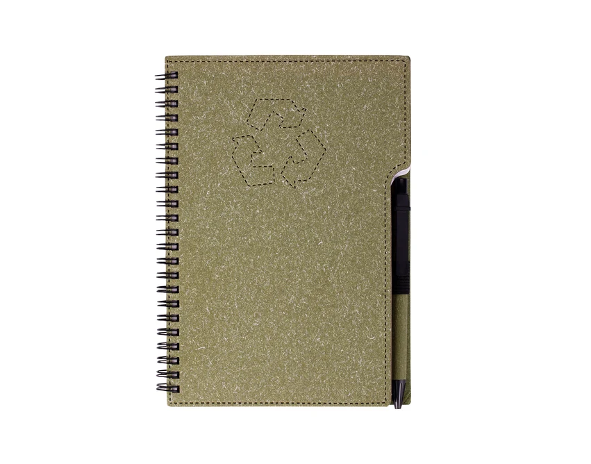 Zielony notes ekologiczny A5 z długopisem – Telde