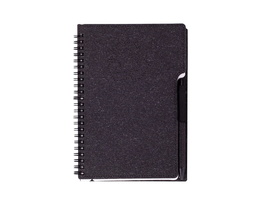 Czarny notes A5 Telde z eko długopisem i logo firmy