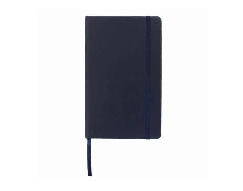 Granatowy notes Asturias 13x21 cm z logo i gumką, 80 kartek
