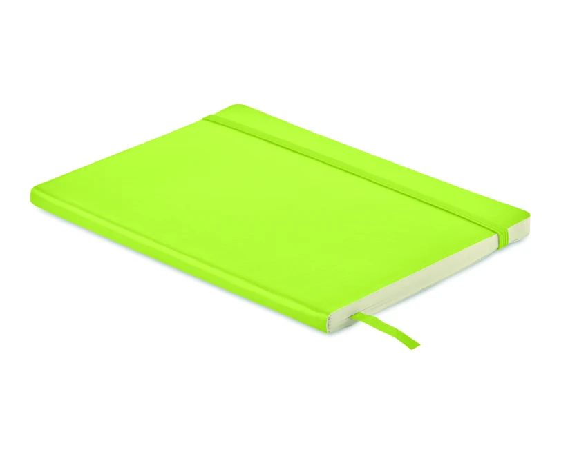 Notes A5 limonkowy z recyklingu z logo firmy – miękka okładka