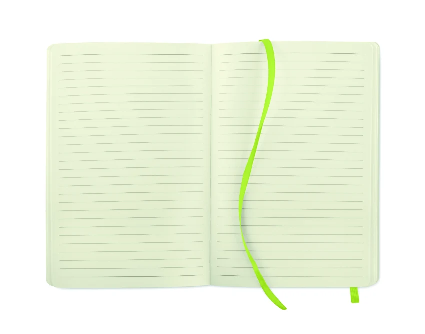Notes A5 limonkowy z recyklingu z logo firmy – miękka okładka